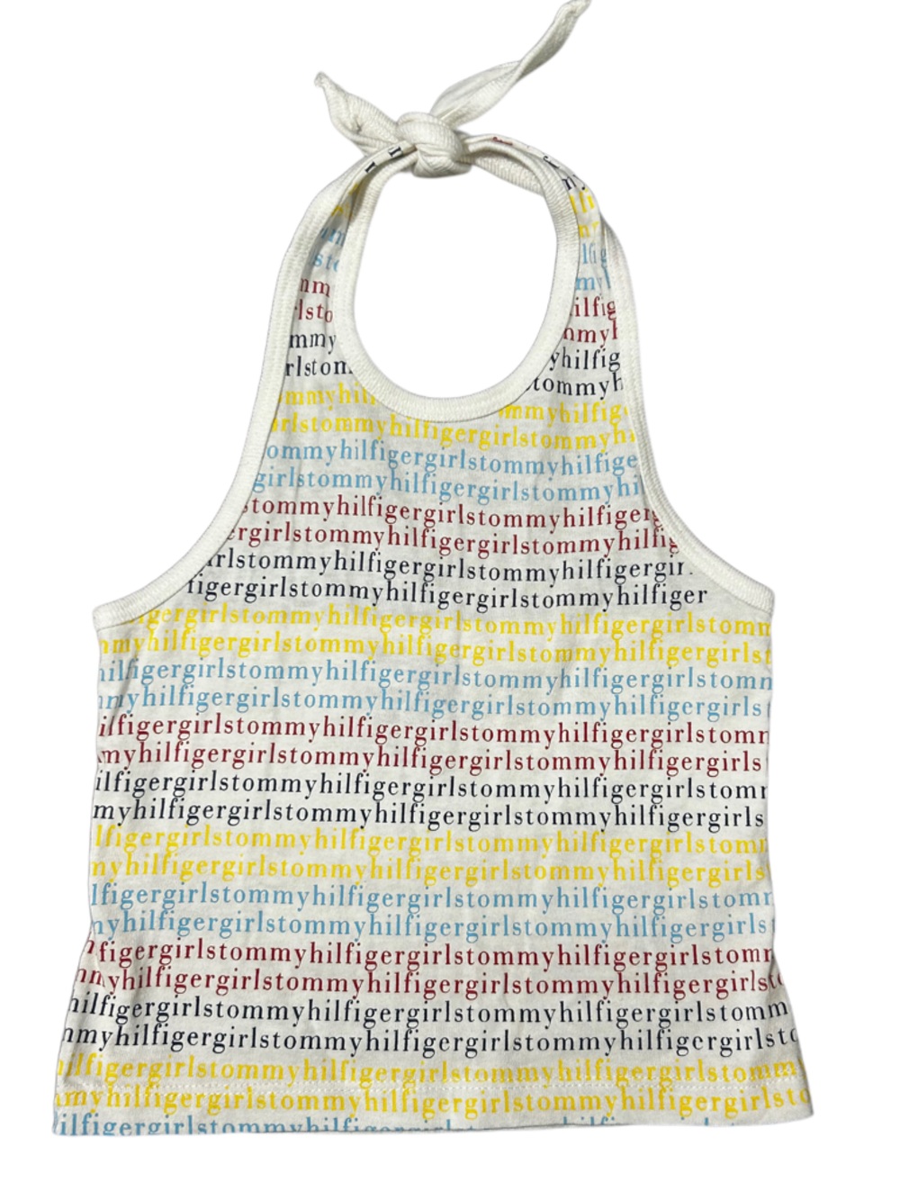 VTG Tommy Hilfiger Girls Halter Top Size 5 | Rainbow Spell Out Logo